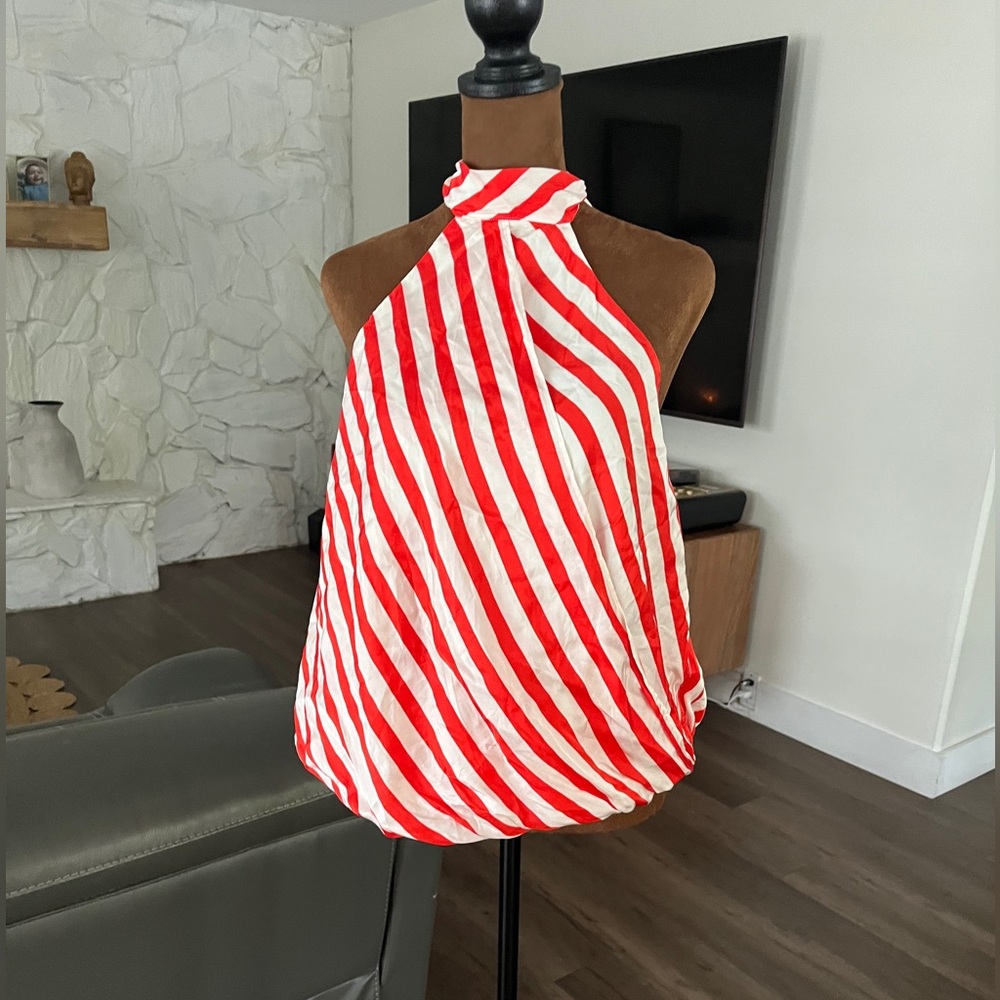 Maeve for Anthropologie Red and White Striped Halter Top size XL
